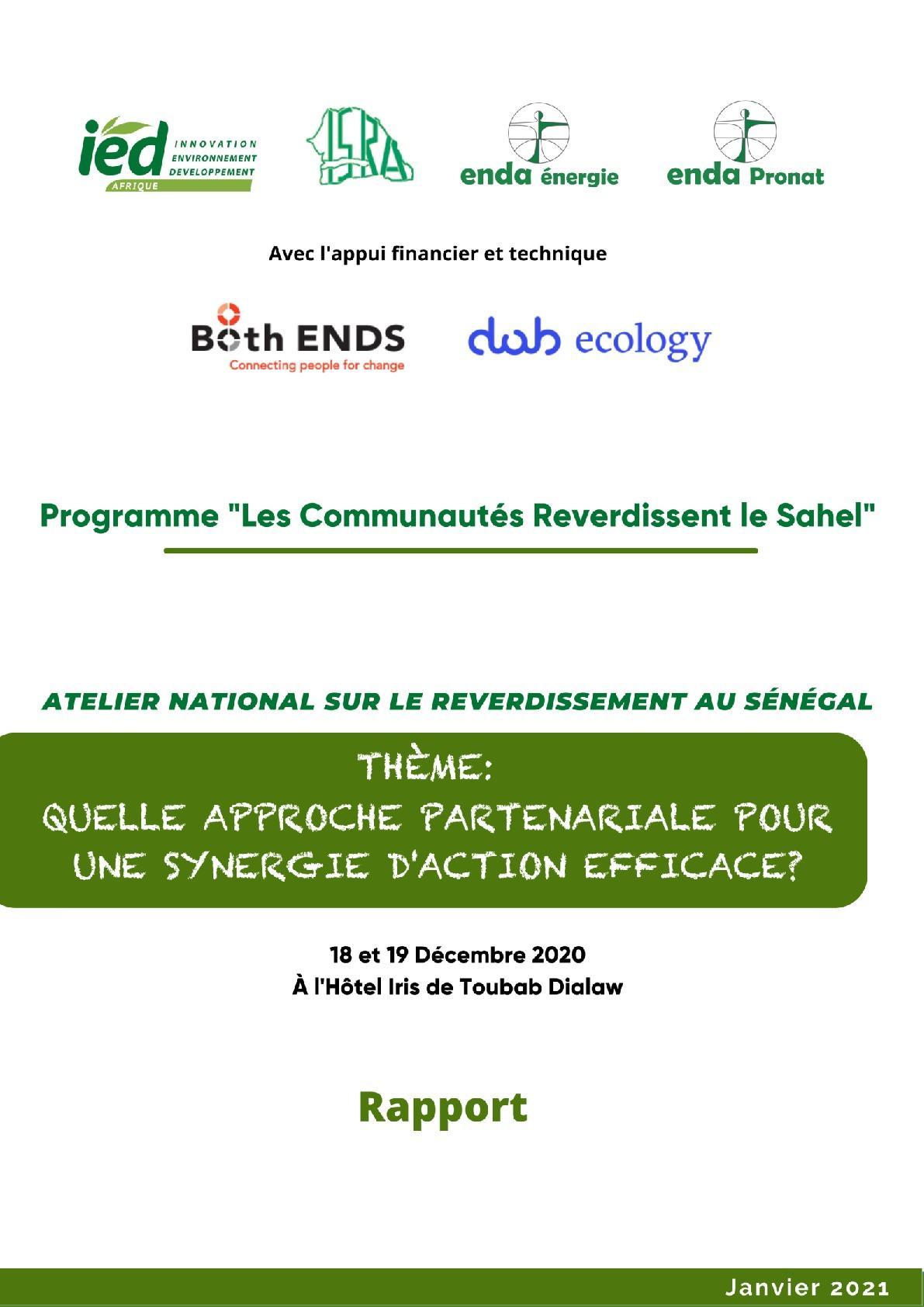 RAPPORT DE L'ATELIER NATIONAL SUR LE REVERDISSEMENT